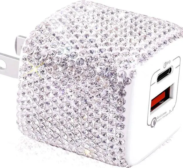 Main image of USB C Wall Charger 20W Bling PD & QC 3.0 2 Port Charger with 20W Mini USB-C Power Adapter Compatible with iPhone iPad AirPods Samsung Galaxy and More