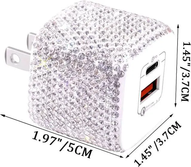 Alt view image 4 of 7 - USB C Wall Charger 20W Bling PD & QC 3.0 2 Port Charger with 20W Mini USB-C Power Adapter Compatible with iPhone iPad AirPods Samsung Galaxy and More