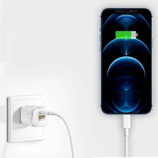 Alt view image 6 of 7 - USB C Wall Charger 20W Bling PD & QC 3.0 2 Port Charger with 20W Mini USB-C Power Adapter Compatible with iPhone iPad AirPods Samsung Galaxy and More