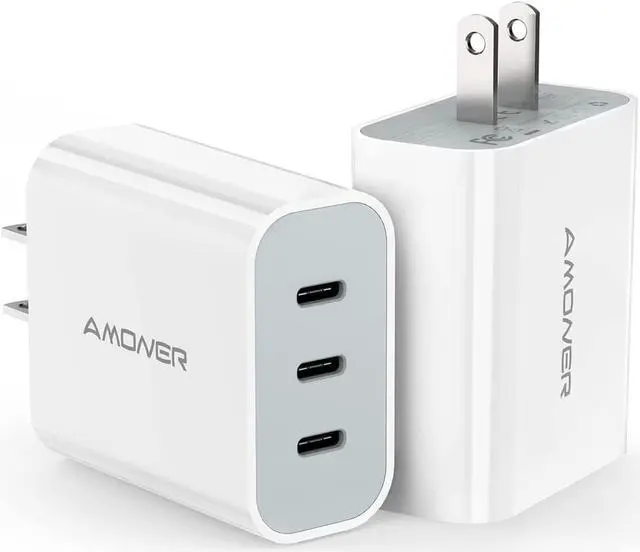 USB C Charger, Amoner 2Pack 35W iPhone Charger, 3-Port Type C Wall 