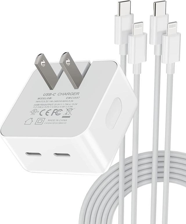 VHBW Dual USB C Wall Charger for iPhone 14, Fast 35W Dual USB-C Port  Compact Power Adapter with Foldable Plug, Compatible with iPhone  14/13/12/11,iPad,MacBook Air M2 (2PACK USB C to LightningCable) 