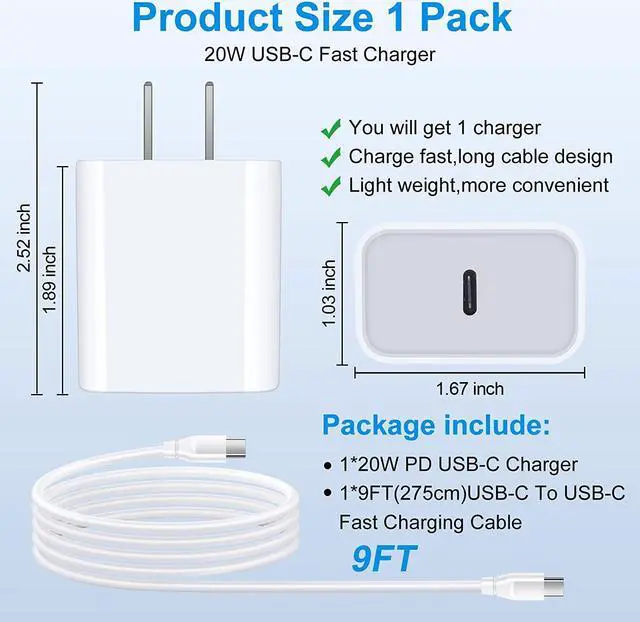 Alt view image 5 of 7 - Samsung Charger Fast Charging for Samsung Galaxy S24 S23 S22 Ultra S21 S20 FE 5G A73 A53 A14 A52 A42 A32 A23 A13 A12 A04 A03S,20W PD Charger Block & 9ft C Cable Charger for Pixel 8 7Pro 7 6a 6 Pro 5a