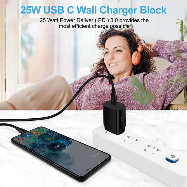 Alt view image 5 of 7 - 25W Samsung Super Fast Type C Charger Block for Samsung Galaxy A15/A14 5G/A54/S24 Ultra/S23FE/A23/A55/A13/Z Fold 5/A53/A03S/A24/S22 Plus/A25/S21,Pixel 8 Pro 7a 6,10FT Android Phone Fast Charging Cable