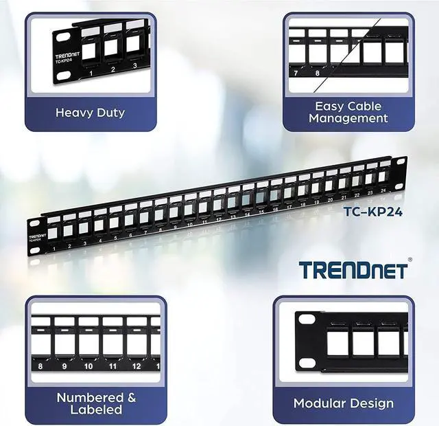 Alt view image 3 of 7 - TRENDnet 24-Port Blank Keystone 1U Patch Panel, 1U 19" Metal Rackmount Housing, Recommended With TC-K25C6 & TC-K50C6 Cat6 Keystone Jacks (Sold Separately), Black, TC-KP24