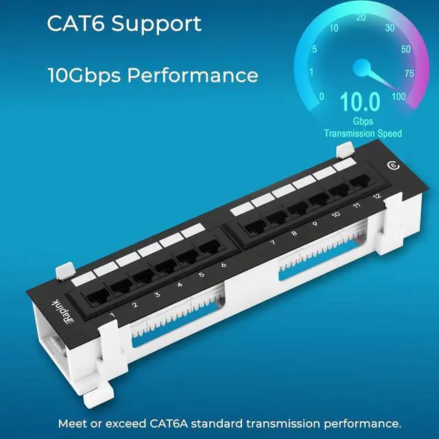 Alt view image 2 of 6 - Rapink Patch Panel 12 Port Cat6 10G Support, Network Patch Panel UTP 10-Inch, Wallmount 1U Ethernet Patch Panel Punch Down Block for Cat6, Cat5e, Cat5 Cabling