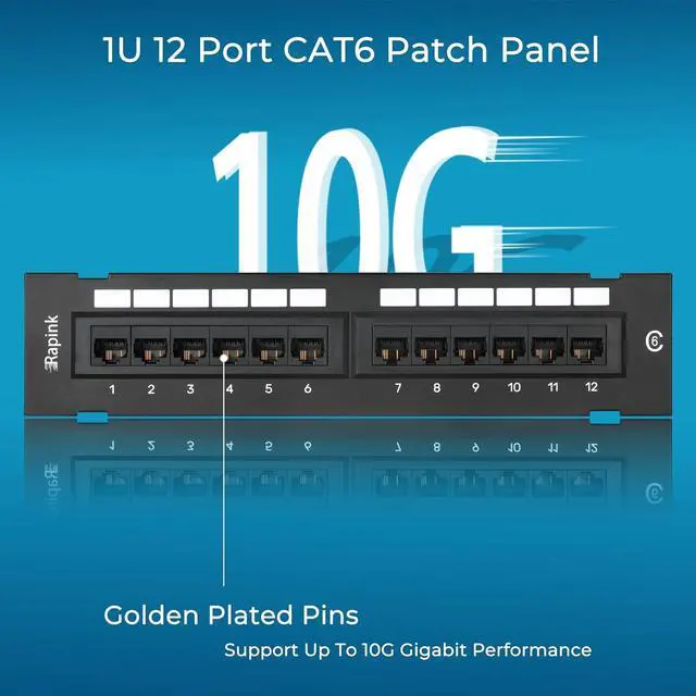 Alt view image 4 of 6 - Rapink Patch Panel 12 Port Cat6 10G Support, Network Patch Panel UTP 10-Inch, Wallmount 1U Ethernet Patch Panel Punch Down Block for Cat6, Cat5e, Cat5 Cabling