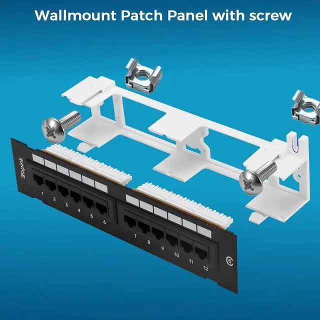 Alt view image 6 of 6 - Rapink Patch Panel 12 Port Cat6 10G Support, Network Patch Panel UTP 10-Inch, Wallmount 1U Ethernet Patch Panel Punch Down Block for Cat6, Cat5e, Cat5 Cabling