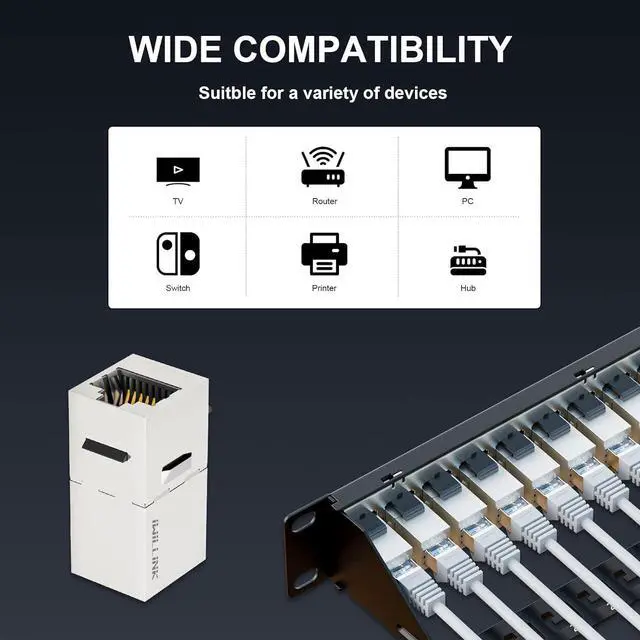 Alt view image 2 of 6 - 10Gbps Cat7 Patch Panel 24 Port, RJ45 Through Coupler 1U Shielded Patch Panel STP 19-Inch with Back Bar, Wallmount or Rackmount, Compatible with Cat7, Cat6A, Cat6, Cat5e, Cabling