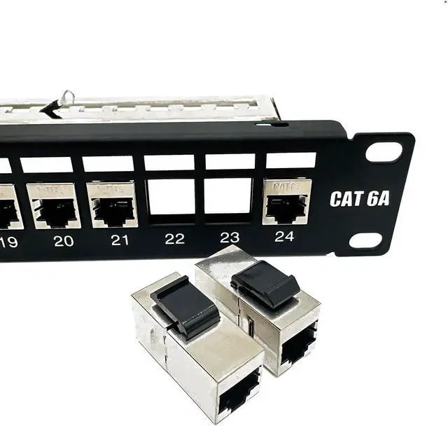 Alt view image 2 of 7 - ETS 24-Port CAT6A FTP Shielded 1U Patch Panel 19-Inch Loaded w/Tool-Less Keystone Jacks Rackmount or Wallmount