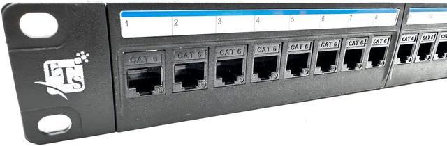 ETS 24 Port CAT6 Pass Through Coupler Patch Panel with Back Bar, Compatible  with Cat5, Cat5e, Cat6, Cat6A, Loaded with Unshielded keystones 