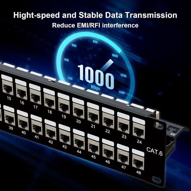 Alt view image 4 of 6 - iwillink 48 Port RJ45 Through Coupler 2U Cat6 Shielded Patch Panel STP 19-Inch with Back Bar, Wallmount or Rackmount, Compatible with Cat5, Cat5e, Cat6 Cabling