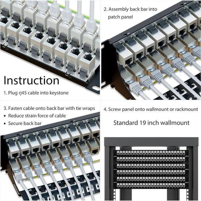 Alt view image 6 of 6 - iwillink 48 Port RJ45 Through Coupler 2U Cat6 Shielded Patch Panel STP 19-Inch with Back Bar, Wallmount or Rackmount, Compatible with Cat5, Cat5e, Cat6 Cabling