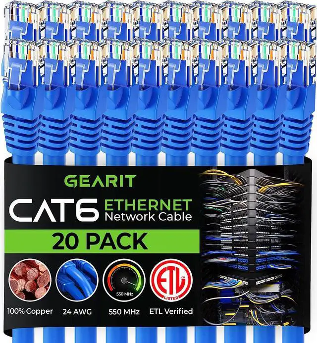 Main image of GearIT Cat 6 Ethernet Cable 6 ft (20-Pack) - Cat6 Patch Cable, Cat 6 Patch Cable, Cat6 Cable, Cat 6 Cable, Cat6 Ethernet Cable, Network Cable, Internet Cable - Blue 6 Feet