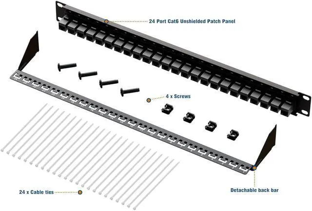 Alt view image 5 of 6 - iwillink 24 Port Patch Panel, RJ45 Through Coupler 1U Cat6 Patch Panel UTP 19-Inch with Back Bar, Wallmount or Rackmount, Compatible with Cat5, Cat5e, Cat6 Cabling