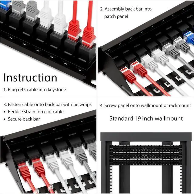Alt view image 6 of 6 - iwillink 24 Port Patch Panel, RJ45 Through Coupler 1U Cat6 Patch Panel UTP 19-Inch with Back Bar, Wallmount or Rackmount, Compatible with Cat5, Cat5e, Cat6 Cabling