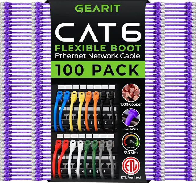 Main image of GearIT Cat6 Cable 0.5 ft 6 in (100-Pack) - Cat6 Ethernet Cable, Cat 6 Ethernet Cable, Cat6 Patch Cable, Cat 6 Patch Cable, Cat 6 Cable, Network Cable, Internet Cable - Purple 0.5 Feet