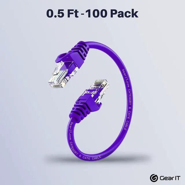 Alt view image 2 of 7 - GearIT Cat6 Cable 0.5 ft 6 in (100-Pack) - Cat6 Ethernet Cable, Cat 6 Ethernet Cable, Cat6 Patch Cable, Cat 6 Patch Cable, Cat 6 Cable, Network Cable, Internet Cable - Purple 0.5 Feet