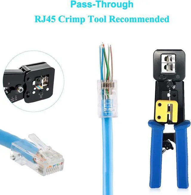 Alt view image 6 of 7 - 50-Pack Cat6 RJ45 Pass Through Connectors - Ethernet Cable Crimp Ends for Solid Wire and Standard Cable, UTP Network Plug