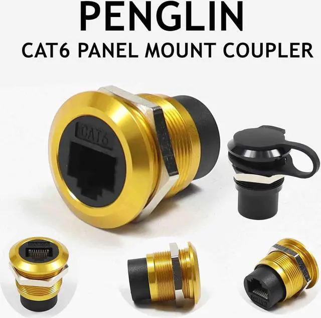 Alt view image 2 of 6 - PENGLIN 2PCS RJ45 Panel Mount Connector, CAT6 Ethernet LAN Pass Through Coupler, Female to Female Bulkhead Adapter(Gold)