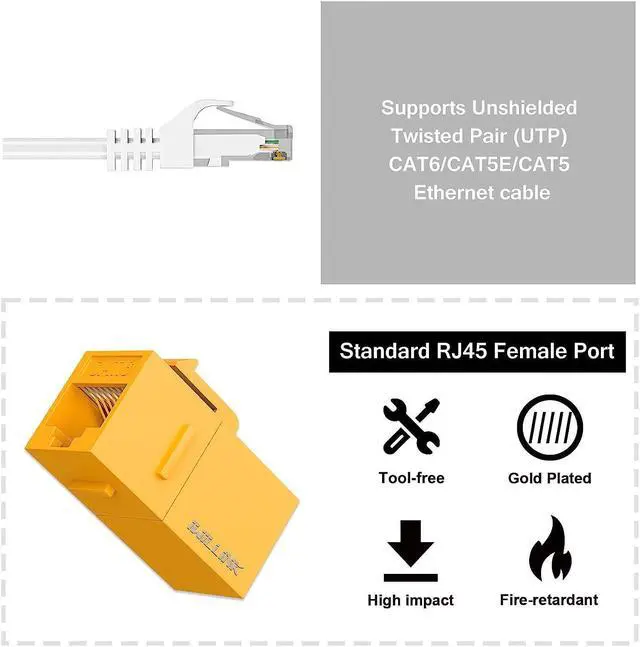 Alt view image 6 of 7 - iwillink RJ45 Cat6 Keystone Coupler 10-Pack, Female to Female Cat6 Keystone Jack, UTP Keystone Coupler Insert, Yellow and Cat6 Patch Panel