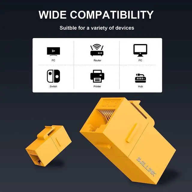 Alt view image 4 of 7 - iwillink RJ45 Cat6 Keystone Coupler 10-Pack, Female to Female Cat6 Keystone Jack, UTP Keystone Coupler Insert, Yellow and Cat6 Patch Panel