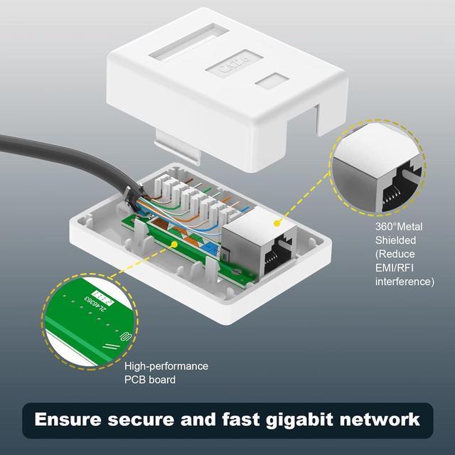 Alt view image 2 of 7 - VCELINK Cat6 RJ45 Surface Mount Box Shielded 1-Port, Compatible with UTP Cat6/Cat5e/Cat5 Stranded or Solid Network Cables, 5-Pack, White