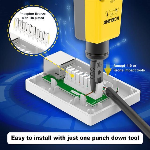 Alt view image 3 of 7 - VCELINK Cat6 RJ45 Surface Mount Box Shielded 1-Port, Compatible with UTP Cat6/Cat5e/Cat5 Stranded or Solid Network Cables, 5-Pack, White