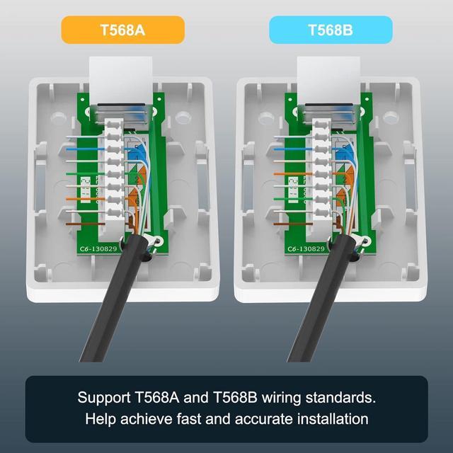Alt view image 7 of 7 - VCELINK Cat6 RJ45 Surface Mount Box Shielded 1-Port, Compatible with UTP Cat6/Cat5e/Cat5 Stranded or Solid Network Cables, 5-Pack, White