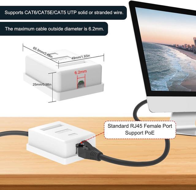 Alt view image 4 of 7 - VCELINK Cat6 RJ45 Surface Mount Box Shielded 1-Port, Compatible with UTP Cat6/Cat5e/Cat5 Stranded or Solid Network Cables, 5-Pack, White