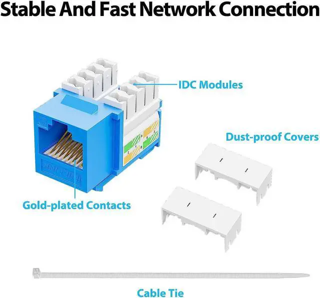 Alt view image 5 of 7 - iwillink 10Gbps Cat6 Keystone Jack and Punch-Down Stand, 50-Pack, RJ45 Ethernet Keystone Jacks, 90-Degree UTP Modular Punch Down Keystone Jack Adapter, Blue