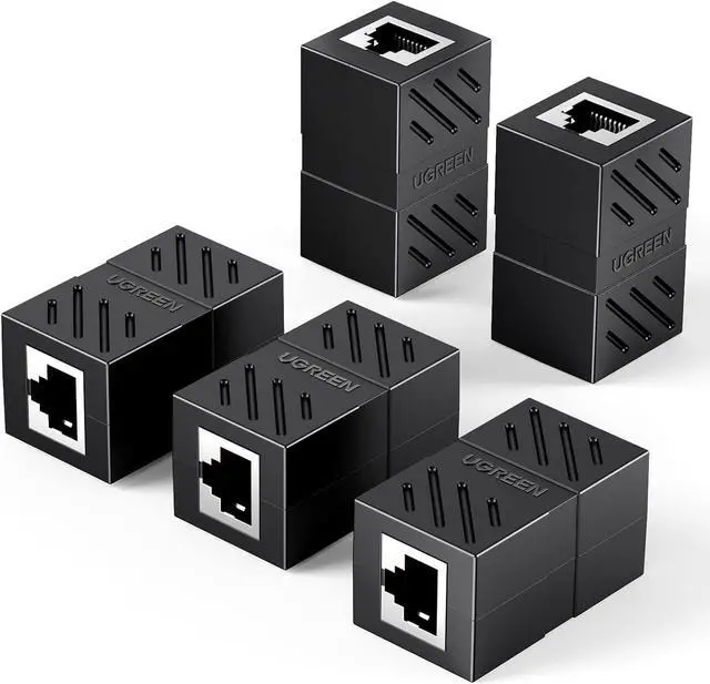 Main image of UGREEN RJ45 Coupler Ethernet Extender Connector 5 Pack Inline Coupler Cat7 Cat6 Cat5e Ethernet Cable Adapter Female to Female Black