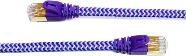 Alt view image 5 of 6 - 12FT - CAT7 10 Gigabit Ethernet Ultra Flat Patch Cable for Modem Router LAN Network - Braided Jacket, Gold Plated Shielded RJ45 Connectors, Faster Than CAT6a CAT6 CAT5e, Purple & Blue