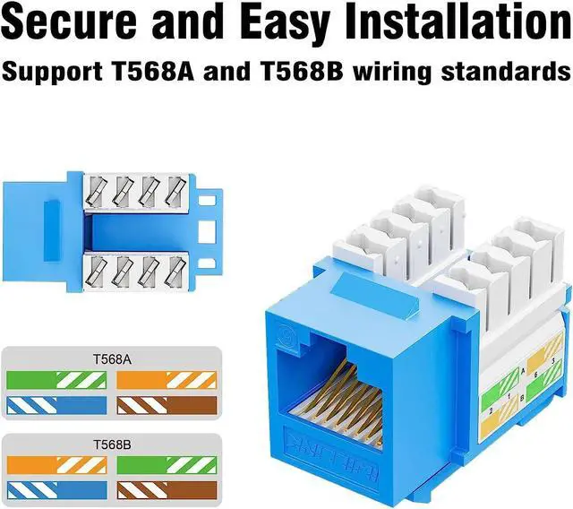 Alt view image 6 of 7 - iwillink 10Gbps Cat6 Keystone Jack and Punch-Down Stand, 50-Pack, RJ45 Ethernet Keystone Jacks, 90-Degree UTP Modular Punch Down Keystone Jack Adapter, Blue