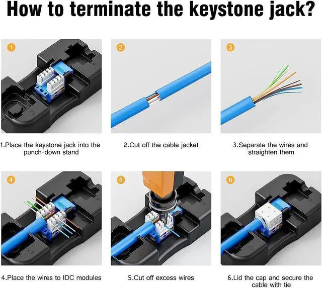 Alt view image 7 of 7 - iwillink 10Gbps Cat6 Keystone Jack and Punch-Down Stand, 50-Pack, RJ45 Ethernet Keystone Jacks, 90-Degree UTP Modular Punch Down Keystone Jack Adapter, Blue