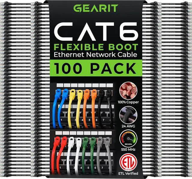 Main image of GearIT Cat6 Cable 0.5 ft 6 in (100-Pack) - Cat6 Ethernet Cable, Cat 6 Ethernet Cable, Cat6 Patch Cable, Cat 6 Patch Cable, Cat 6 Cable, Network Cable, Internet Cable - Black 0.5 Feet
