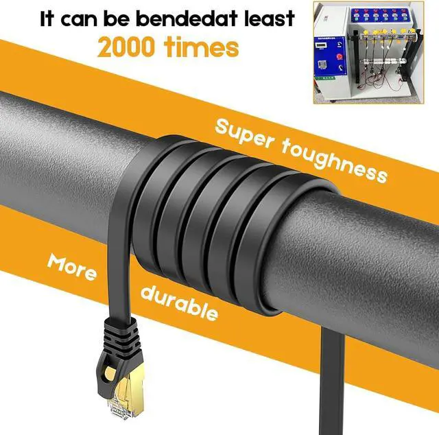 Alt view image 7 of 7 - Ercielook CAT8 Ethernet Cable 25 ft High Speed, Shielded Flat Internet Cable with Clips, for Router/Gaming/Modem - Black