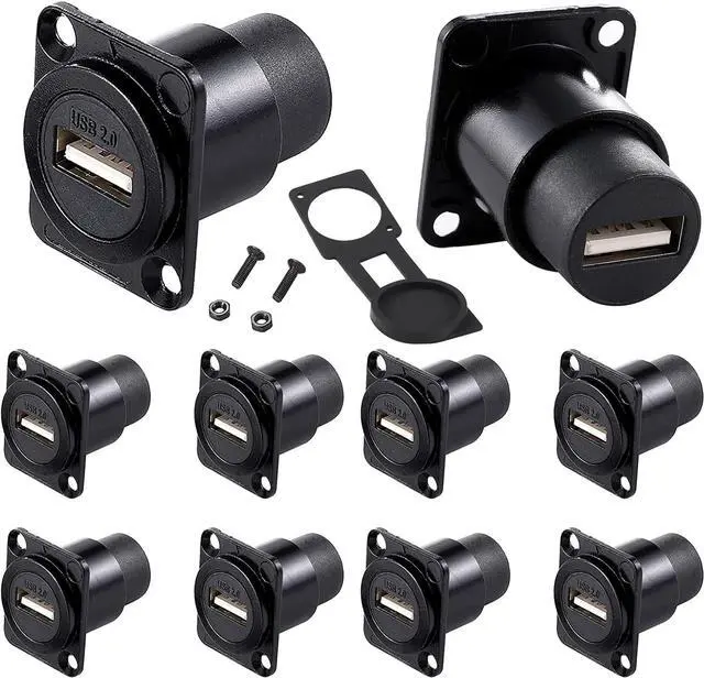 Main image of 10Pack D-Type USB 2.0 Panel Mount Connector, Solderless USB2.0 Female to Female Feed Thru Bulkhead Converter for Audio Video Network Industrial Equipment