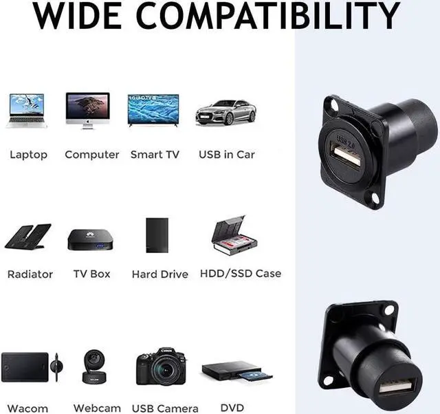 Alt view image 5 of 7 - 10Pack D-Type USB 2.0 Panel Mount Connector, Solderless USB2.0 Female to Female Feed Thru Bulkhead Converter for Audio Video Network Industrial Equipment