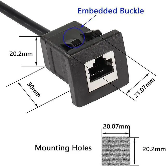 Alt view image 5 of 7 - RJ45 Male to Female LAN Ethernet Network Cat 5e Panel Mount Cable (Black)(2m)