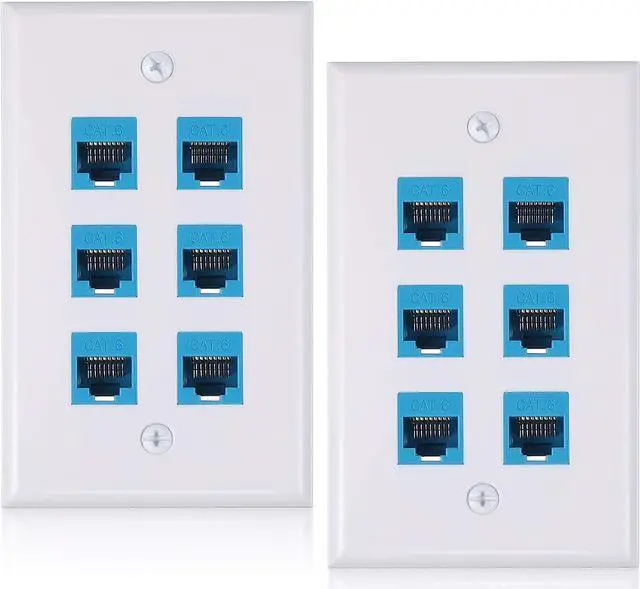 Main image of Weewooday 2 Pcs RJ45 Wall Plate 6 Port Ethernet Wall Plate Cover Cat6 Female to Female Jack Inline Coupler Ethernet Cable Faceplates for Cat5 Cat5e Cat6