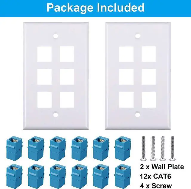 Alt view image 4 of 7 - Weewooday 2 Pcs RJ45 Wall Plate 6 Port Ethernet Wall Plate Cover Cat6 Female to Female Jack Inline Coupler Ethernet Cable Faceplates for Cat5 Cat5e Cat6