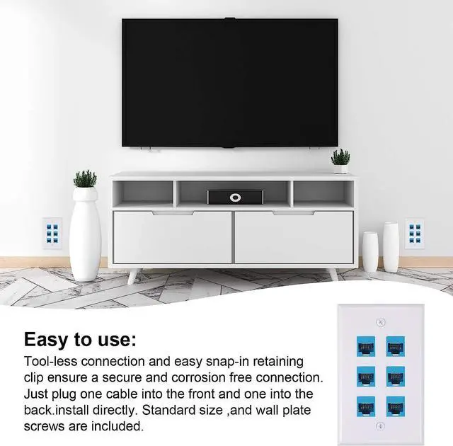 Alt view image 6 of 7 - Weewooday 2 Pcs RJ45 Wall Plate 6 Port Ethernet Wall Plate Cover Cat6 Female to Female Jack Inline Coupler Ethernet Cable Faceplates for Cat5 Cat5e Cat6