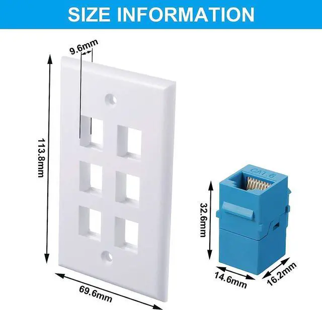 Alt view image 3 of 7 - Weewooday 2 Pcs RJ45 Wall Plate 6 Port Ethernet Wall Plate Cover Cat6 Female to Female Jack Inline Coupler Ethernet Cable Faceplates for Cat5 Cat5e Cat6