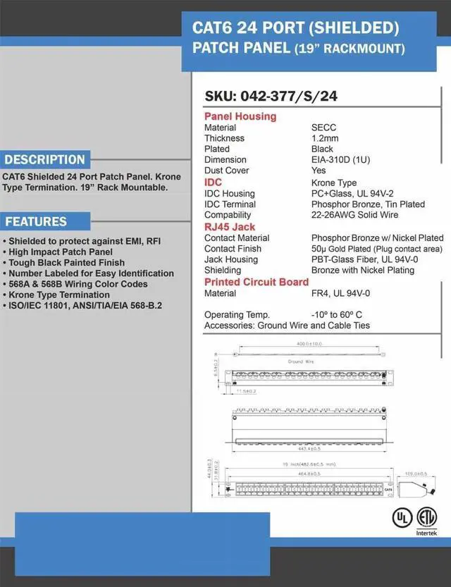 Alt view image 5 of 5 - Vertical Cable Cat6 24 Port Shielded Krone Type 19" Horizontal Rackmount 1U Patch Panel, Welcome to consult
