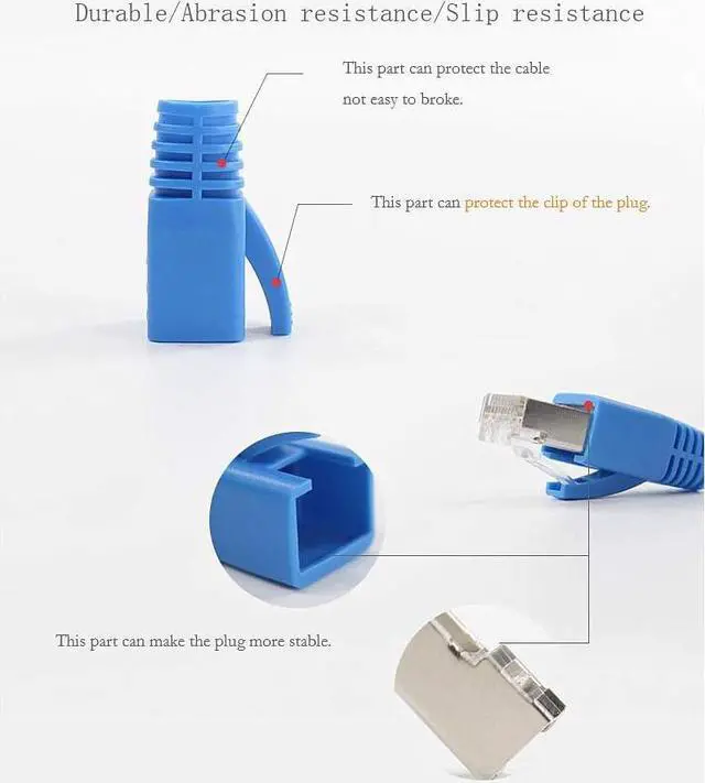 Alt view image 4 of 5 - 50 Pcs Cat7 Cat7A Cat8 Strain Relief Boot, RJ45 Plug Connector Cover Modular Network Plug Connector Cap Cable Connector Boots, Blue