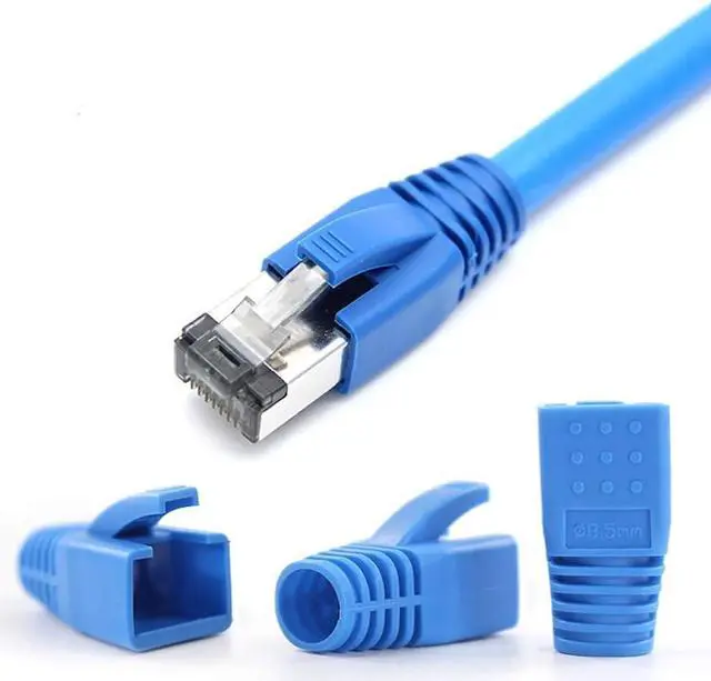Alt view image 3 of 5 - 50 Pcs Cat7 Cat7A Cat8 Strain Relief Boot, RJ45 Plug Connector Cover Modular Network Plug Connector Cap Cable Connector Boots, Blue