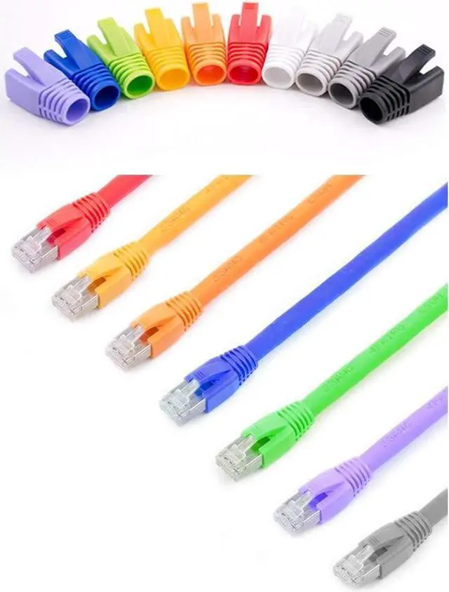 Alt view image 5 of 5 - 50 Pcs Cat7 Cat7A Cat8 Strain Relief Boot, RJ45 Plug Connector Cover Modular Network Plug Connector Cap Cable Connector Boots, Blue