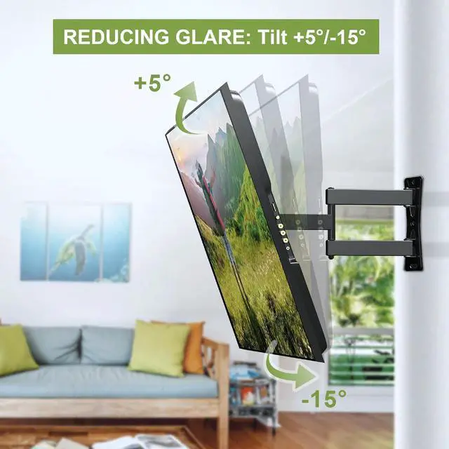 Alt view image 2 of 6 - Full Motion TV Mount, Swivel Articulating Tilt TV Wall Mount for 26-55" LED, OLED, 4K TVs, TV Bracket Wall Mount with VESA 400x400mm Up to 77lbs, Perfect Center Design -XMM006-1