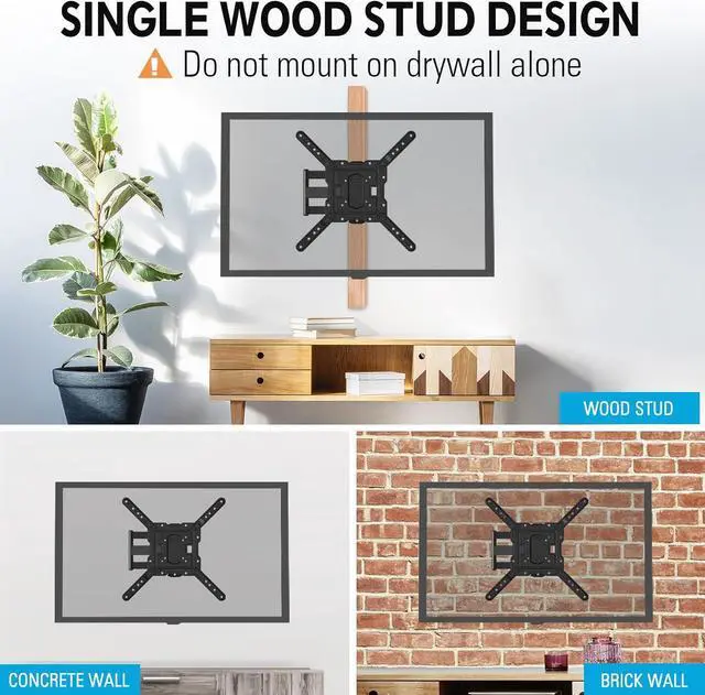Alt view image 7 of 7 - TV Wall Mounts for Most 26-60 Inches TVs Full Motion TV Bracket with Swivel and Extend 19 Inch Articulating Arms Tilt Leveling Single Stud Design Max VESA 400x400mm MU0009