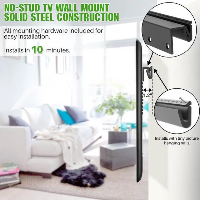 Alt view image 4 of 5 - No Stud TV Wall Mount, Compatible with All Brands 32-75 inch Smart TVs, All Hardware Included No Drill, No Anchors TV Wall Bracket Hanger, Easy Install